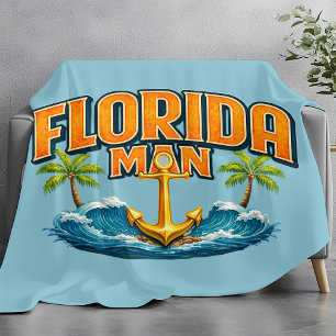 Florida Man Life Nautical Anchor Beach House Decor Fleece Blanket