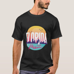 Florida Man Retro Neon Sunset Humour Art T-Shirt
