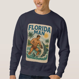 Florida Man Shark Wrestling Retro Graphic Beach Sweatshirt