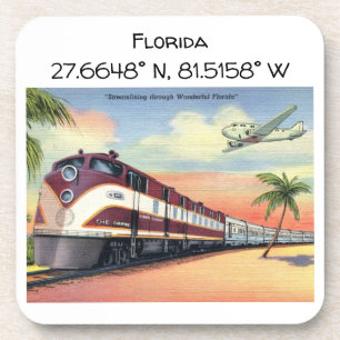 Florida Map Coordinates Vintage Style Coaster