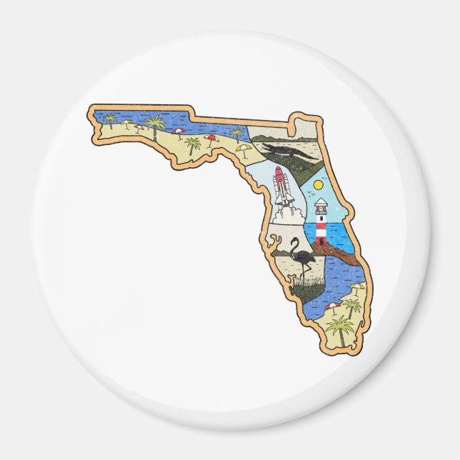Florida Map Jacksonville Miami Tampa Key West Magnet (Front)