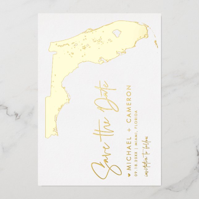 Florida Map Minimalist Script Photo Save The Date (Front)
