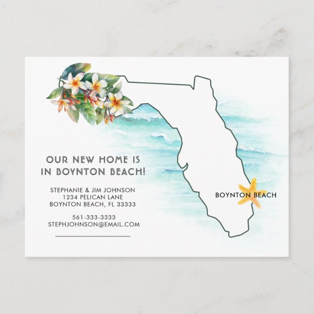 Florida Map Ocean Waves New Home Announcement Postcard (Front)