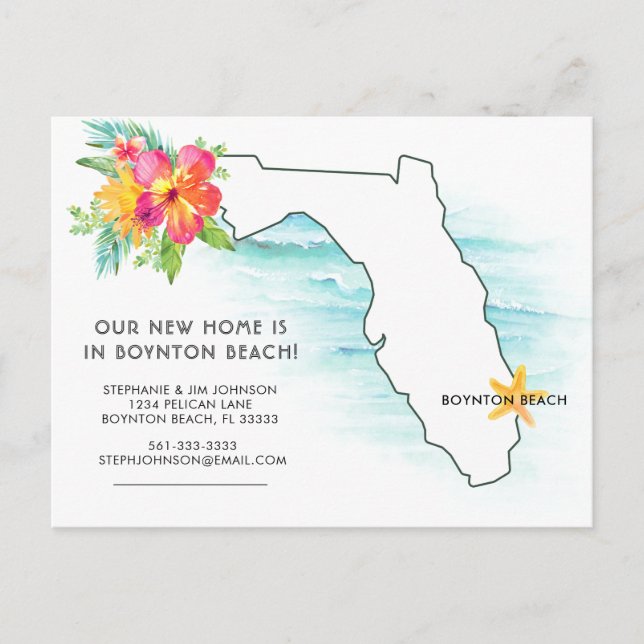 Florida Map Ocean Waves New Home Announcement Postcard (Front)