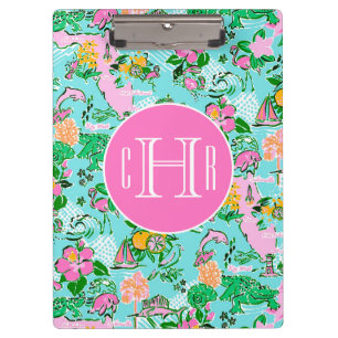 Florida Map Preppy Palm Beach Pattern Monogrammed Clipboard