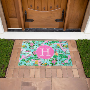 Florida Map Preppy Palm Beach Pattern Monogrammed Doormat