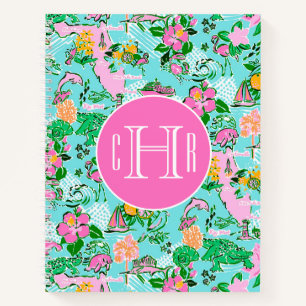 Florida Map Preppy Palm Beach Pattern Monogrammed Notebook