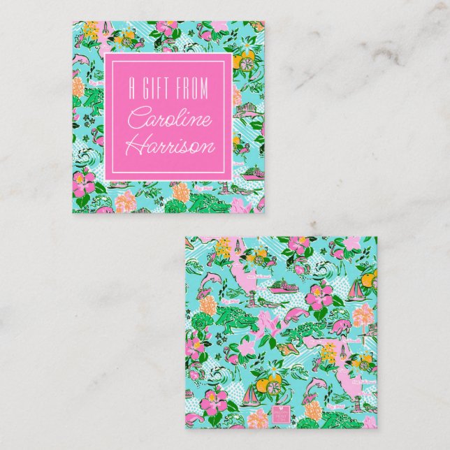 Florida Map Preppy Palm Beach Pattern Print Card (Front/Back)