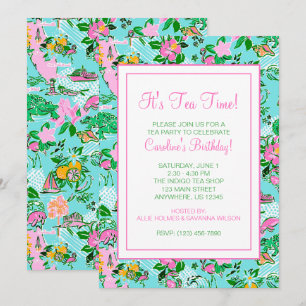 Florida Map Preppy Palm Beach Pattern Print Invitation