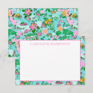 Florida Map Preppy Palm Beach Pattern Print Thank You Card
