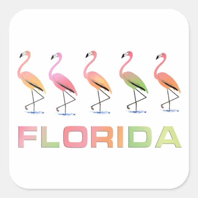 FLORIDA - Marching Tropical Flamingos Square Sticker (Front)