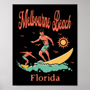 Florida Melbourne Beach Fl Surfer Surfing Fishing Poster