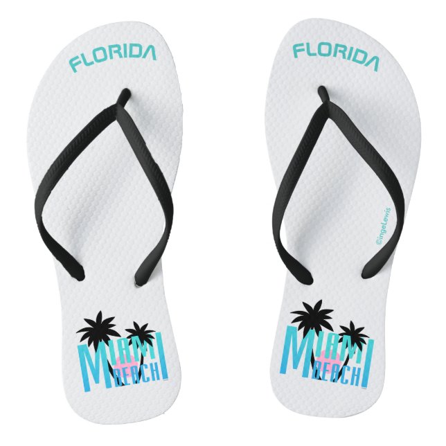 Florida Miami Beach Fun Palm Cool Sun Flip Flops (Footbed)
