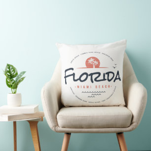 Florida Miami Beach Retro Sunset Palm Tropical Des Cushion