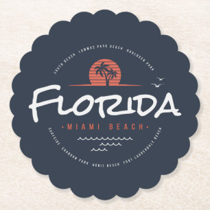 Florida Miami Beach Retro Sunset Palm Tropical Paper Coaster