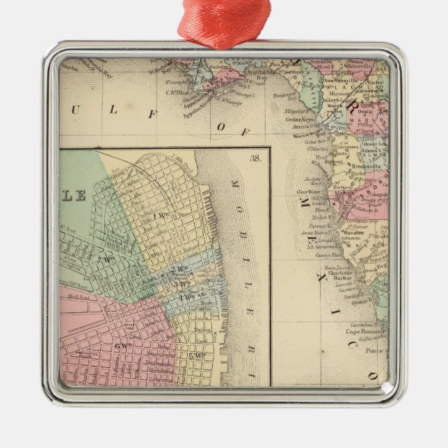 Florida, Mobile Map by Mitchell Metal Ornament (Front)