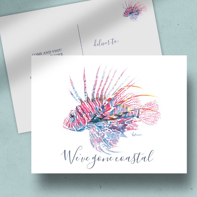 Florida New Address Cards Watercolor tropical Fish (New address cards watercolor lion fish art by Victoria Grigaliunas Do Tell A Belle)
