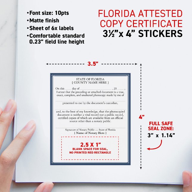 FLORIDA Notary Attested Certified Copy 3.5x4" Wine Label (Personalized (FL) Florida-compliant notary adhesive labels pack of 6 for attested certified copies)