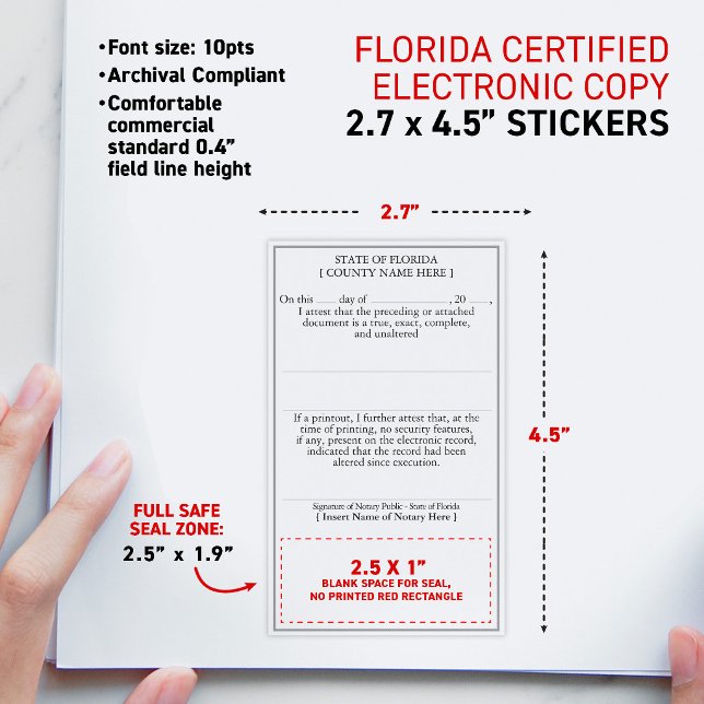 FLORIDA Notary Attested Certified Electronic Copy Rectangular Sticker (FLORIDA Compliant Notary Attested Certified Electronic Copy Rectangular Matte Sticker)