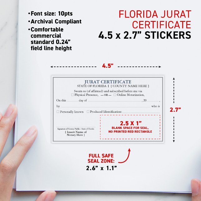 FLORIDA Notary Jurat Certificate Document 4.5x2.7" Rectangular Sticker (FLORIDA Notary Jurat Certificate Document 4.5x2.7" Rectangular Stickers, matte finish)