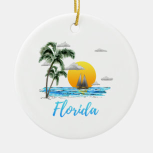 Florida Ocean Sunset Sailing Ceramic Ornament