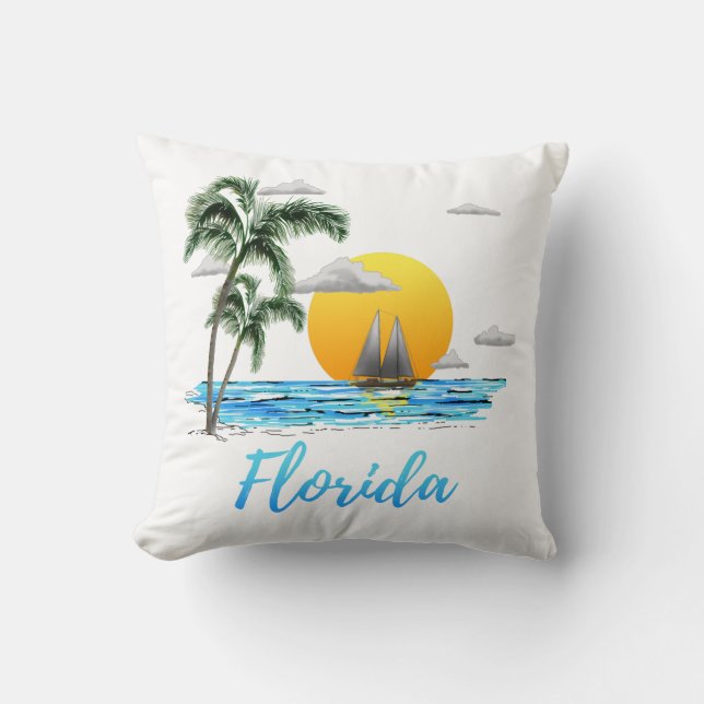 Florida Ocean Sunset Sailing Cushion (Front)