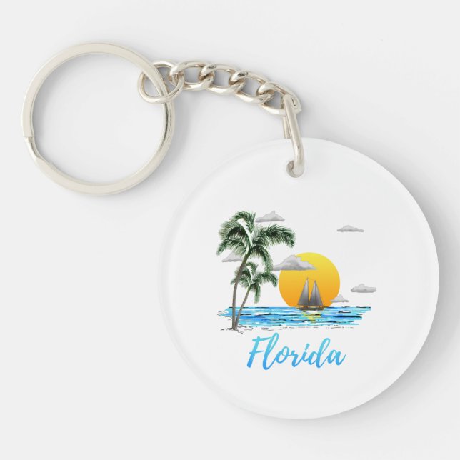 Florida Ocean Sunset Sailing Key Ring (Front)