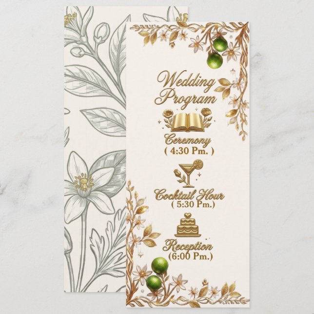Florida Orange Blossom Gold Elegant Wedding Prg  Program (Front/Back)