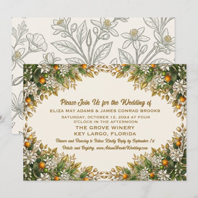 Florida Orange Blossom Wedding Invitation (Front/Back)