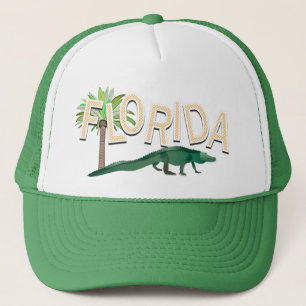Florida Palm Tree And Alligator Trucker Hat