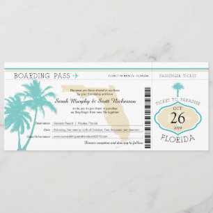 Florida Palm Tree Boarding Pass Wedding Invitation