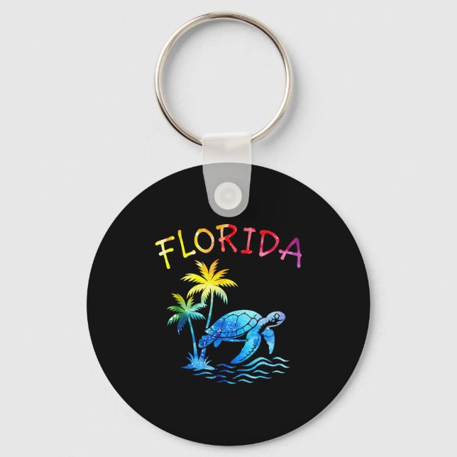 Florida palm tree sunset sea turtle tropical summe key ring (Front)