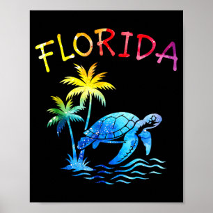 Florida palm tree sunset sea turtle tropical summe poster