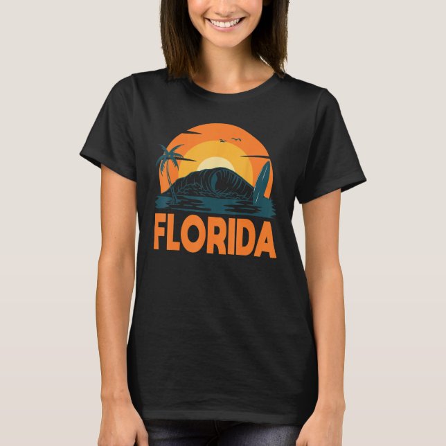 Florida Palm Tree Surf Surfing Beach Island Summer T-Shirt (Front)