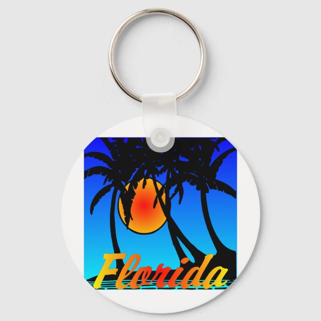 Florida Palm Trees Sunset Key Ring (Front)