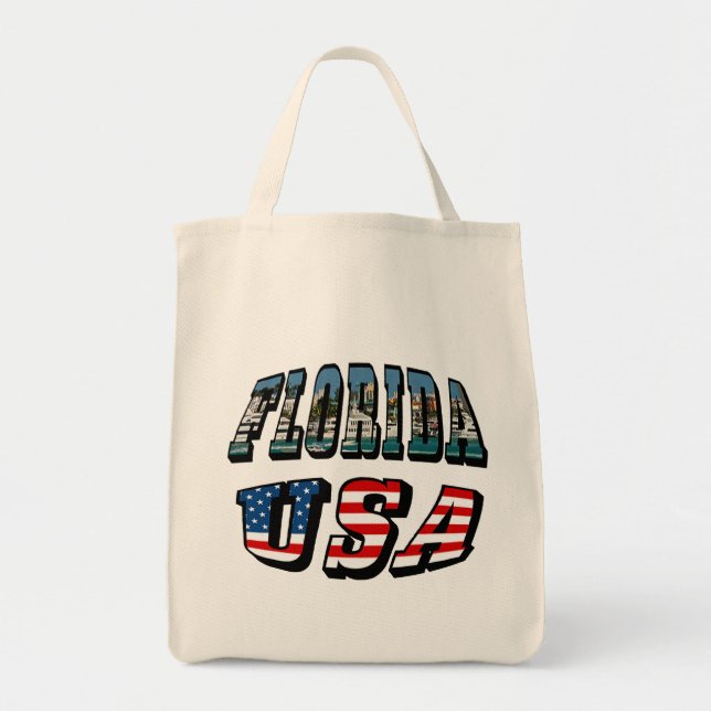 Florida Picture and USA Flag Text Tote Bag (Front)