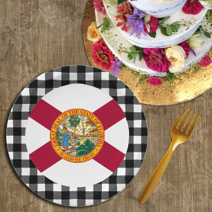 Florida Plate, buffalo plaid USA & Florida Flag Paper Plate
