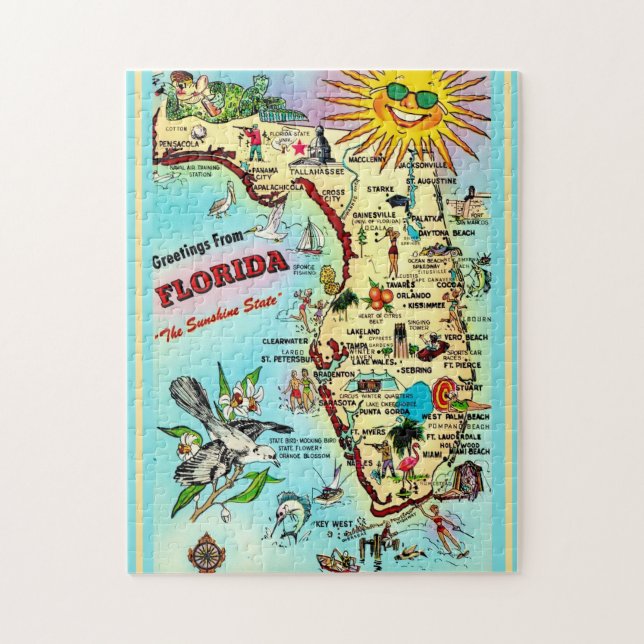  Florida Postcard Map 11x14 Jigsaw Puzzle (Vertical)