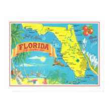 Florida Postcard Map 18x24 Poster Print