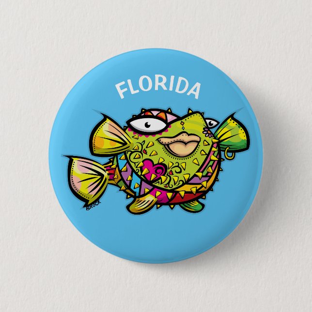 Florida puffer fish 6 cm round badge (Front)