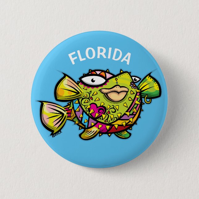 Florida puffer fish 6 cm round badge (Front)
