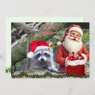 Florida Racoon, Gator, and Santa Flat Card