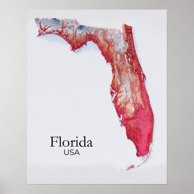 Florida Relief Map Red Texture Poster (Front)