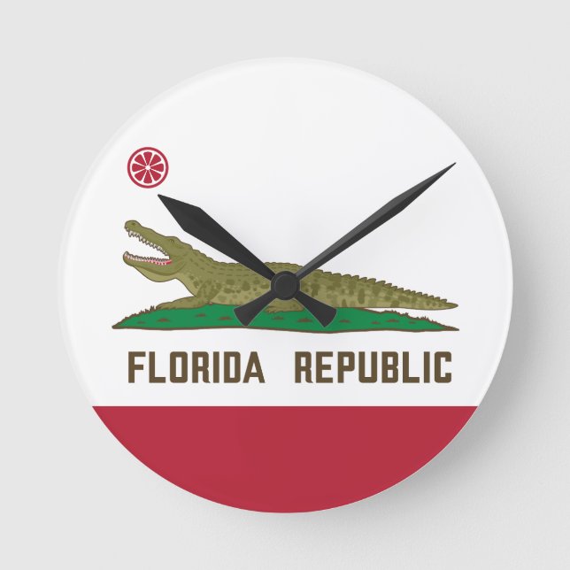 Florida Republic Alligator Flag Crocodile Round Clock (Front)