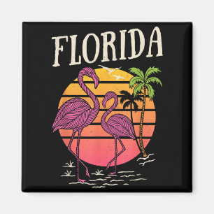 Florida Retro Beach Sunset Palm Tree Pink Flamingo Magnet
