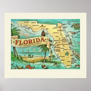 Florida Retro Map Poster