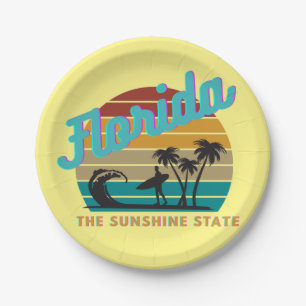 Florida Retro Vintage Sunset Design Paper Plate