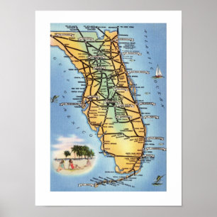 Florida Road Map 12x16 Poster Print