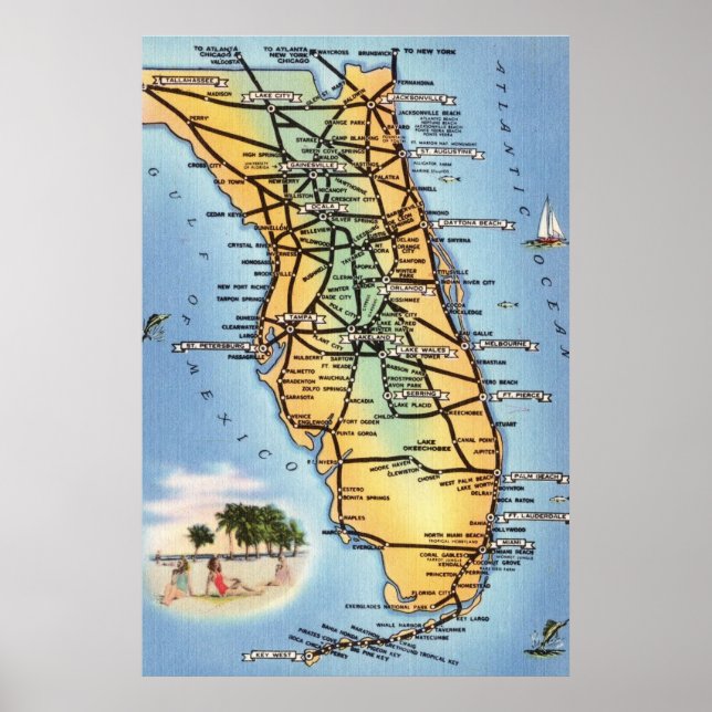 Florida Road Map Poster (Front)