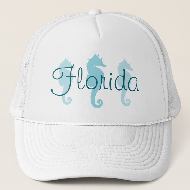 Florida Robin Egg Blue Seahorses Trucker Hat (Front)